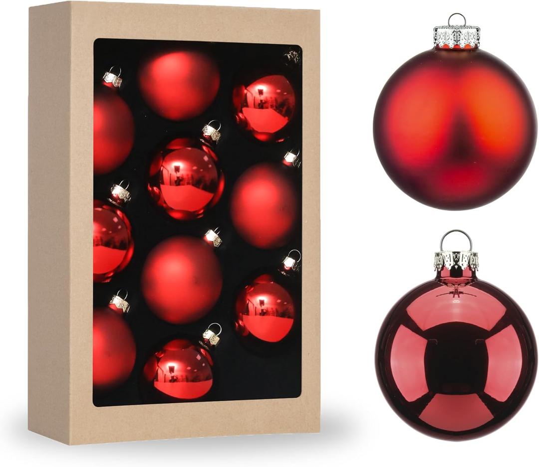 Amooca 2.64'' Christmas Glass Balls Decoration Festival Party Home Decors Holiday Xmas Tree Hanging Ornaments Set 10pc, Red