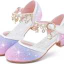 Furdeour Girls Dress Shoes Princess Crystal High Heels Closed Toe Party Wedding Flower Girls Shoes Toddler Little Big Kid (Purplestarry)