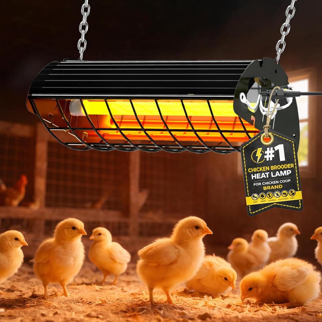 300W Heat Lamp for Chickens Brooder Heater 2PCS Chicken Coop Heater Upgraded 12000H Carbon Fiber Bulbs Adjustable 2 Mode Temp Safe Fire Proof Chicken Heating Plate UL-Certified for Poultry Duck Quail (Small(1 Frame + 2 Tubes))