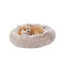 Bedfolks Calming Donut Dog Bed - Round Plush for Medium Dogs, Anti-Anxiety, Machine Washable (Brown), 20x20