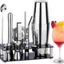 Cocktail Shaker Set Bartender Kit : 15-Piece Bar Tool Set with Acrylic Stand Bars Set with All Practical Bar Accessories, for Drink Mixing, Bar, Home, Lounge & Party, Silver