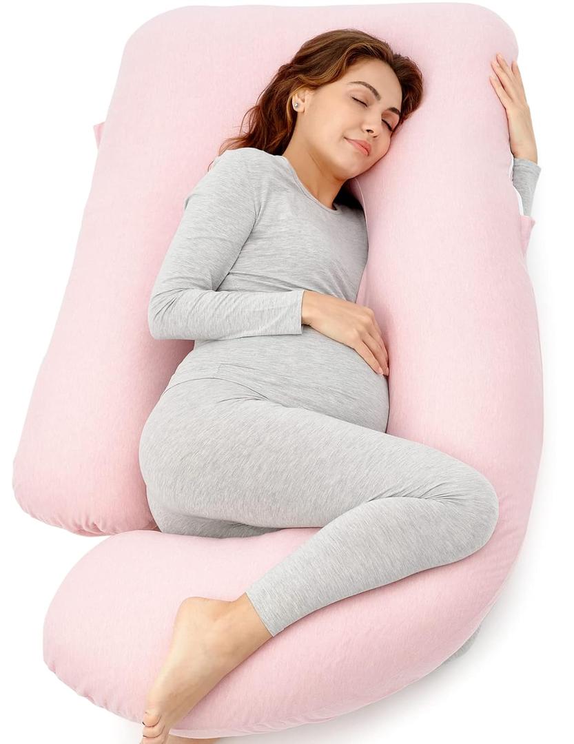  Pregnancy Pillows for Sleeping, U Shaped Full Body Maternity Pillow for Side Sleeping - Support for Back, Legs, Belly, HIPS, 57 Inch, Pink