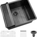 Black Stainless Steel Utility Sink Undermount-Hovheir 21"x18"x12" Matte Black Stainless Steel Laundry Sink Undermount Laundry Room Sink 16 Gauge Single Bowl Deep Kitchen Sink Outdoor Sinks