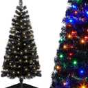 Pre-Lit Artificial Christmas Tree, Warm White Lights, Colorful Lights, Includes Stand, 4 feet (Black)