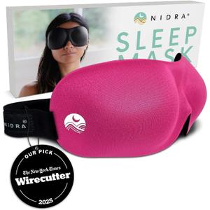 Nidra Ultra-Soft Sleep Mask for Side Sleepers  Contoured 3D Eye Cups, Adjustable Strap  100% Blackout  Pink, Standard Size