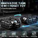 4 in 1 Metal Tank Fidget Slider Chain Spinner Hand Roller Finger Clicker Toy, Tactile Feedback Mechanical Clicking Sound Fidget Desk Toy, EDC Stress Relief Focus Gadget for Adults Kids, Black