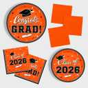 Graduation Party Plates and Napkins Gatherfun Graduation decorations 2026 Orange Disposable Paper Plates Luncheon Napkins Cocktail Napkins for Congrats Grad Party Decorations, Serve 50