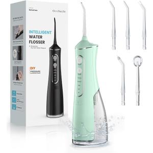 Water Flosser for Teeth Cleaning, 300ML Portable Cordless Oral Irrigator with DIY Strength, 4 Modes, IPX7 Waterproof & 30-Day Battery, 2-Min Smart Timer for Home/Travel Dental Care, Green
