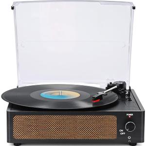 WOCKODER Vinyl Record Players Vintage Turntable with Speakers BeltDriven Turn Tables Support 3Speed, Bluetooth Wireless Playback, Headphone, AUXin, RCA Line LP Phonograph Auto Stop Retro Black