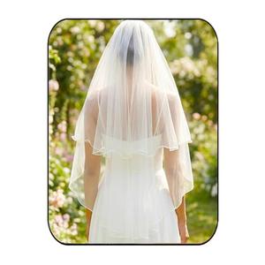 HEREAD Bride Wedding Veil Short Elbow Fingertip Length 2 Tier White Bridal Tulle Veils with Comb for Women (Ivory)