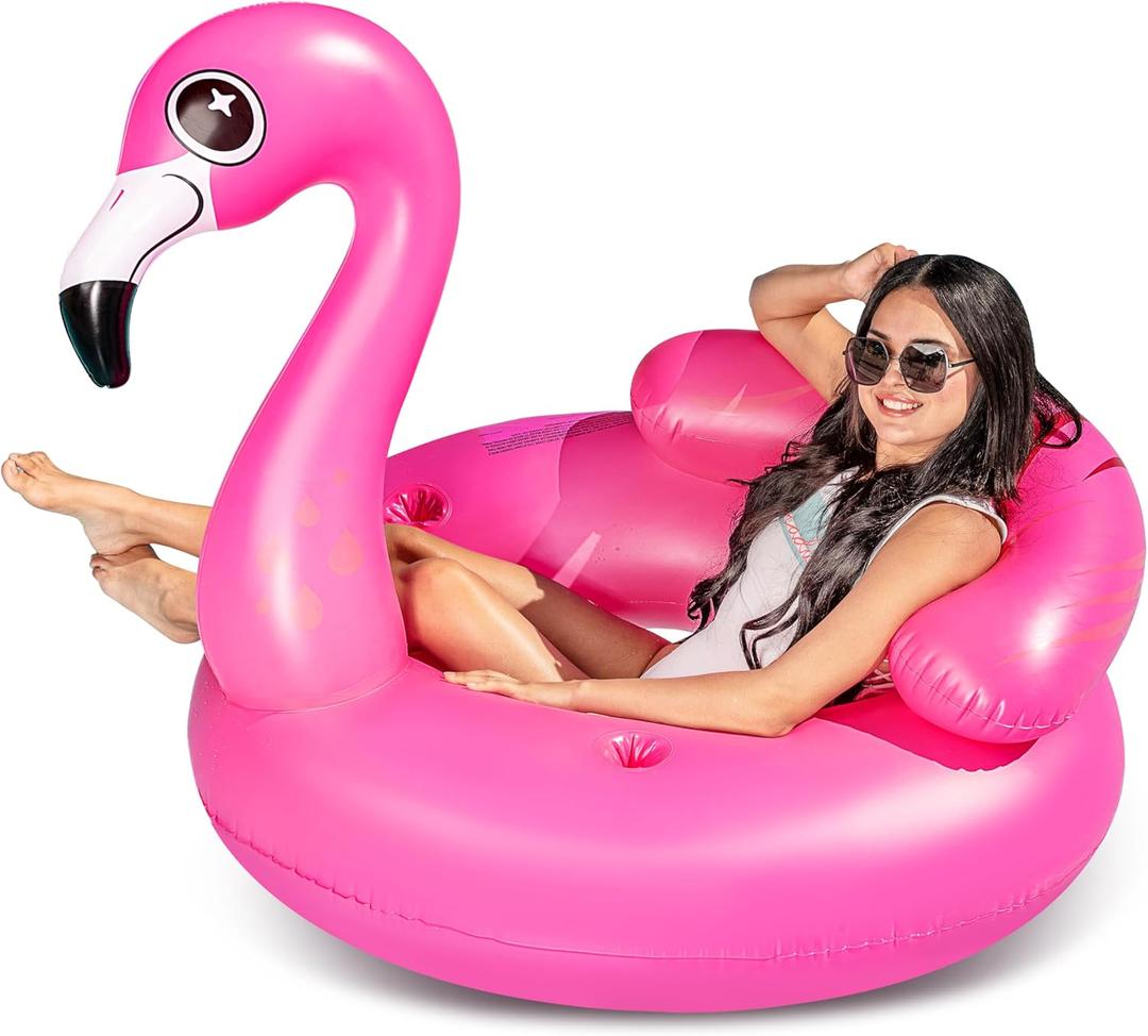 JOYIN Inflatable Flamingo Tube, Pool Float, Fun Beach Floaties, Swim Party Toys, Summer Pool Raft Lounge for Adults & Kids, with 2 Cup Holders and Head Rest