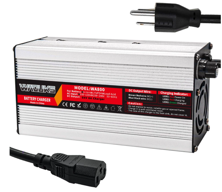 84V 8A Li-ion Battery Smart Charger with Cooling Fan Silver Aluminum Case Used for 20S 72V Lithium Battery Charger DC Output C13 Connector