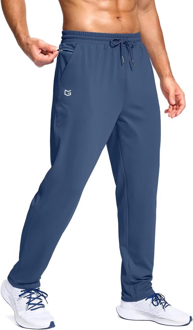 G Gradual Men's Fleece Lined Pants with Zipper Pocket Winter Warm Athletic Joggers Sweatpants for Men Workout Running Gym (Dark Blue, Large)