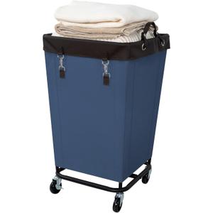 FLYBOX Laundry Hamper with Rolling Wheels, 160L Clothes Large Basket Laundry with Removable Canvas Waterproof Laundry Bag, Dirty Cloth Hamper for Home, Closet, Dorm, Bathroom, Laundry Room, Blue