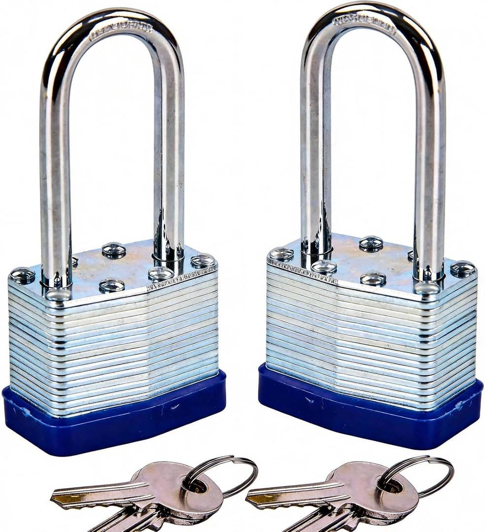 SEPOX 2PCS Heavy Duty Padlock Keyed Alike, 2-3/8" Extra Long Shackle, 40MM 1-9/16" Laminated Steel Lock Body, Ideal for Gym Locker, Sheds, Gate, Warehouse, Tool Box, Hasp (4 Keys Same)