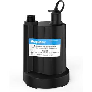 Acquaer Submersible Water Pump 1/6 HP Sump Pump Thermoplastic Utility Pump Small Electric Water Pump 1750GPH Water Remove for Basement Hot Tubs Garden Pool Cover Draining with 10 ft Cord