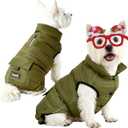 Dog Winter Puffer Jacket Waterproof, Reflective Furry Fleece Lined Dog Coats for Small Medium Dogs, Warm Snow Coat, Insulated Cold Weather Dogs Vest Jackets with Leash Hole, Olive (S: under 10 lbs)