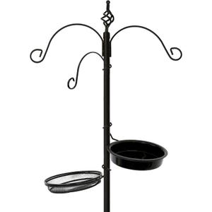 Clever Garden 3-Hook Outdoor Bird Feeding Station, Metal Multi Feeder Kit Stand for Attracting Wild Birds and Hanging Planters