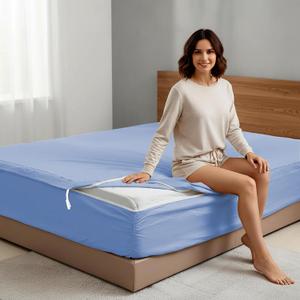 Zipper Fitted Sheet - Includes 1 Fitted Sheet Base & 2 Zip-On Sheets - Upto 16 in. Deep Pockets King Size Zipper Fitted Sheet - Easy to Change, Sateen Cotton 600 TC Fitted Sheet - Sky Blue