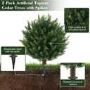 Chillchard 21" Artificial Cypress Topiary Outdoor Plants with Spike, 4 Pack Faux Cedar Bushes UV Resistant Fake Shrubs for Front Porch Dcor