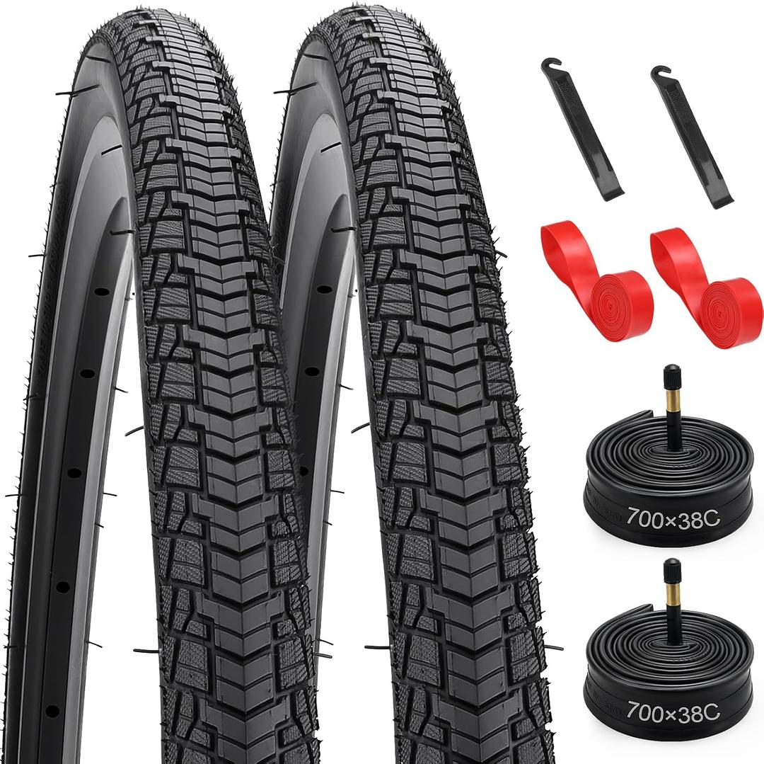 700C Bike Tires,700 x 38C (40-622) Bike Tire,Bicycle Tires and Tube Set with 48mm Schrader Valve,700x38c Road Bike Tires for 700 x 35C/36C/37C/38C/40C Bike Tires and Tubes,2 Tire Levers,2 Rim Strips