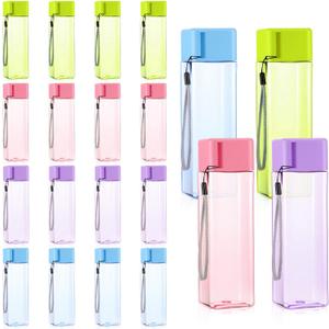 Josojoou 20Pcs Reusable Water Bottles Bulk 17 oz Large Capacity Plastic Water Bottles Leak Proof Sports Waters Bottle for Gym Travel School Office (Mixed Color, Rectangle)