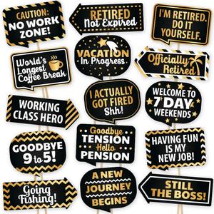 PartyGraphix Retirement Photo Booth Props - European Made Retirement Party Supplies - Easy to Assemble Selfie Props - Decorations Kit Includes 15 Pieces