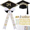 Dunzoom 24 Pcs 2026 Crown Graduation Cap Decorations Kit Tiara DIY Graduation Hat Crown Rhinestones Pearl Stickers Glitter Alphabet Letter Number Decals Tassel for Grad Cap Topper Party Supplies
