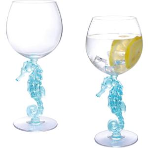 Supreme Housewares Seahorse Stem Glasses, Blue Seahorse-Shaped Reusable Shatterproof Acrylic Glass for Red or White, Poolside, Outdoors, Parties, 18 oz, Set of 2