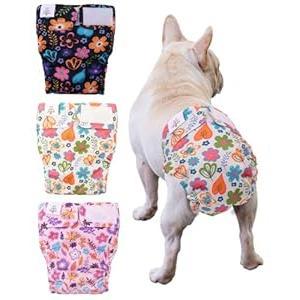 CuteBone Washable Dog Diapers Female No Tail Hole 3 Pack Reusable Doggie Period Training Pants for Docked-Tail Frenchie French Bulldog Boston Terrier Without Tail WWD19S Small
