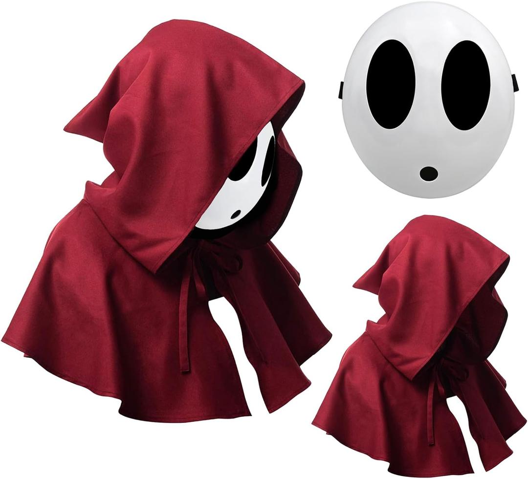 Shy Guy Mask Costume Halloween 2pcs Scream Anime Face Mask with Knight Cloak White Shy Guy Cosplay Mask Costumes Props