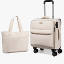 BTOOP 16 Inch Carry On Luggage with Tote Bag Luggage Sets Airline Approved TSA Lock Puffer Quilted Suitcases with Spinner Wheels Lightweight Soft Travel Luggage (Khaki)