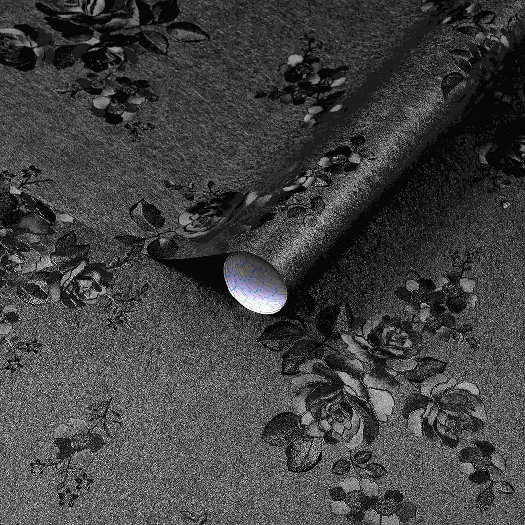 Dimoon 17.7''x118'' Peel and Stick Wallpaper Black Contact Paper Gothic Floral Modern Wall Paper Renter Friendly Self Adhesive Damask Cabinet Vinyl Roll(118''x17.7'', Black Floral Textured)