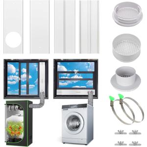 AC Window Vent Kit, Portable Air Conditioner Window Kit, Universal for 4" & 6" Ducting & 5.1"/5.9" Hose, Upgraded AC Sliding Window Seal Kit for HVAC, Inline Fans, Duct Fans, Grow Tent, Dryer