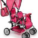 Exquisite Buggy, Twin Doll Stroller with Diaper Bag and Swivel Wheels & Adjustable Handle - Pink & Polka Dot Design