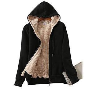Yeokou Women's Casual Full Zip Up Sherpa Lined Hoodie Sweatshirt Jacket Coat (X-Large, Black001)