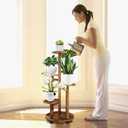 GEEBOBO 5 Tiered Tall Plant Stand for Indoor, Wood Plant Shelf Corner Display Rack, Multi-tier Planter Pot Holder Flower Stand for Living Room Balcony Garden Patio (Brown)
