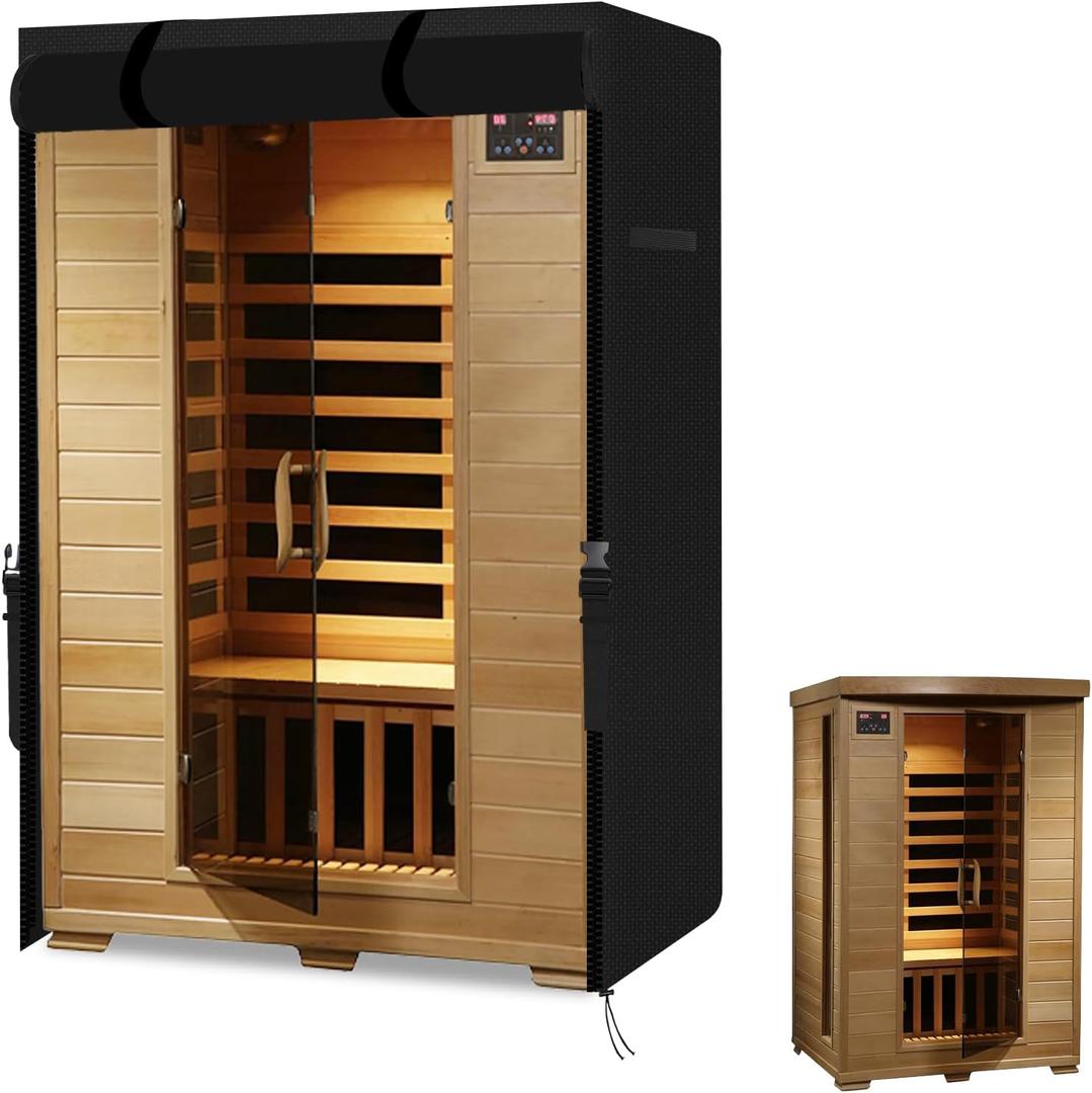 DHGSIUT Outdoor Sauna Cover, Wood Sauna Cover, 600D Heavy Duty Oxford Cloth UV Protection & Windproof, Waterproof Saunas Covers, for Wood Infrared 2 Person (40"x38"x73")