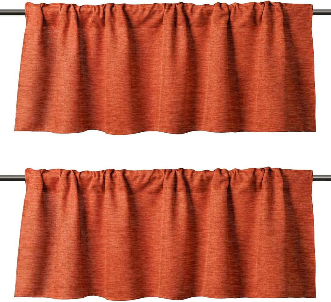 WOSIBO 2 Pack Blackout Window Valance Burlap Tan Rod Pocket Farmhouse Style Window Treatment Decor Curtains for Kitchen Bathroom Living Room 16" x 56" (Orange)