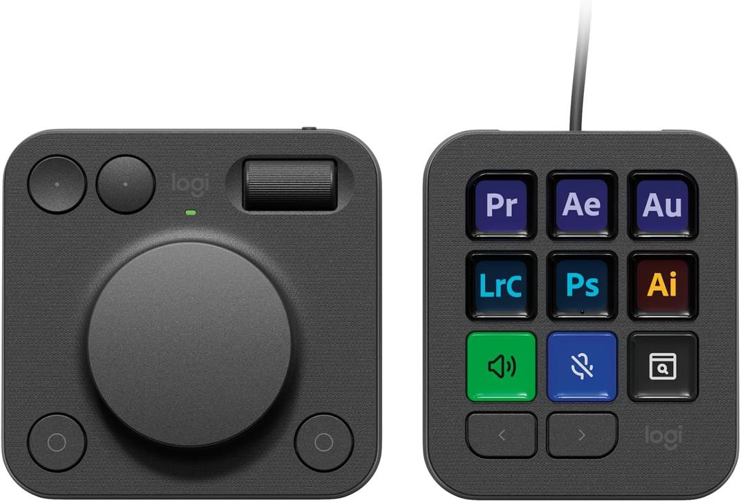 Logitech MX Creative Console, 9 Customizable LCD Keys, Stream Deck Accessories, Control Dial for Graphic Design, Adobe, Zoom, Spotify - Graphite, 3-Month Adobe Creative Cloud Membership