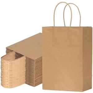 RACETOP50 PCS Gift Bags with Handles,8 x 4.25 x 10.5 Inches,Gift bag,Brown Paper Bags with Handles bulk, Shopping,Party, Retail, Merchandise, Favor