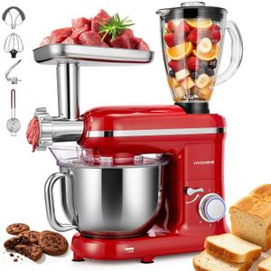 VIVOHOME 3-in-1 Stand Mixer, 6-Quart Tilt-Head Mixer, 10 Speeds, Red
Meat Grinder & Glass Blender Jar, Stainless Steel Bowl, Dough Hook, Beater, Whisk, Splash Guard, Egg Separator