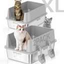 2PACK Stainless Steel Litter Box, Metal Litter Boxs with Lid High Sides, XL Extra Large Litter Box for Big Cats, Never Absorbs Odors, Leak-Proof, Stain-Free, Rust-Free, Easy to Clean, Scoop Included (2PACK-Grey)