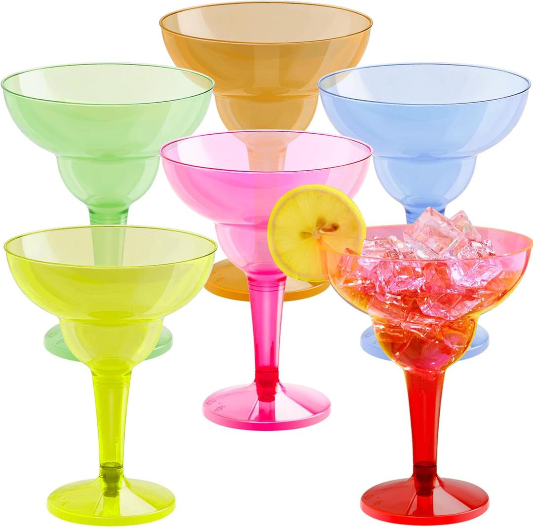 JOYIN 36 Packs Plastic Margarita Glasses Cups 12 oz Disposable Cinco De Mayo Fiesta Party Decoration for Fun Taco Party Supplies, Neon Cocktail Cups, Mexican Theme for Carnivals