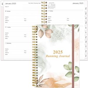 2026 Running Journal, Runner's Day-by-Day Log 2026, 12 Months Running Log for Tracking Your Daily Runs, Races, Goals and Achievements, Rose Leaf