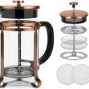 French Press Coffee Maker 21 oz, 304 Stainless Steel Double Mesh Filter, Borosilicate Glass, Heat-Resistant, BPA-Free, Ideal for Home, Office & Gift