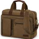 Mens Laptop Messenger Bag Canvas Briefcase Waterproof Vintage Computer Bag Shoulder Bag Satchel Bags for Work College Travel (15.6 inch, Brown)