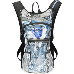 Zavothy Rave Hydration Backpack with 3L Bladder, Colorful Festival Hydration Pack with Side Pockets, Lightweight Water Backpack for EDM, Music Festivals, Hiking & Cycling (Clear Transparent)