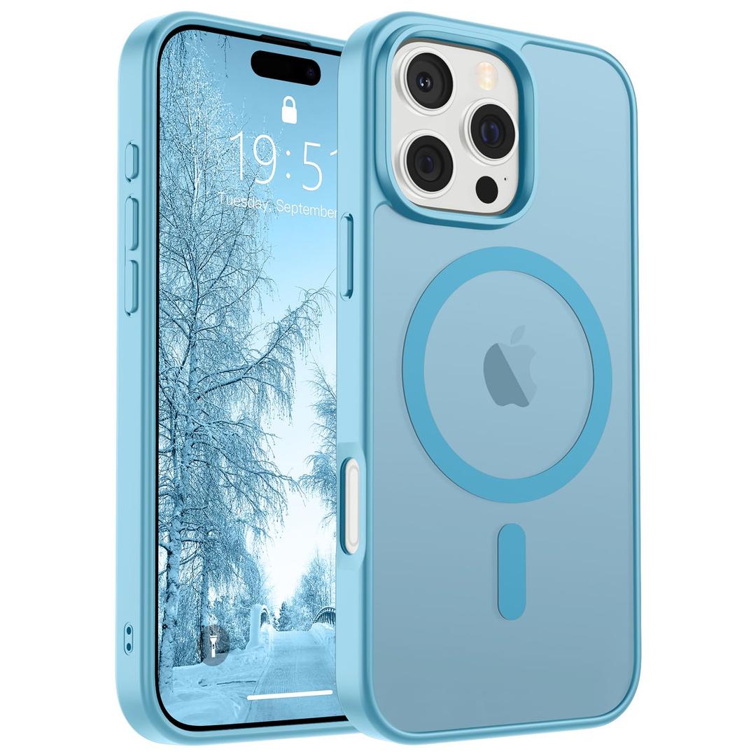 SUPFINE Magnetic for iPhone 16 Pro Max Case (Compatible with MagSafe) (Military Grade Drop Protection) Slim Translucent Matte Shockproof Phone Cover,Light Blue