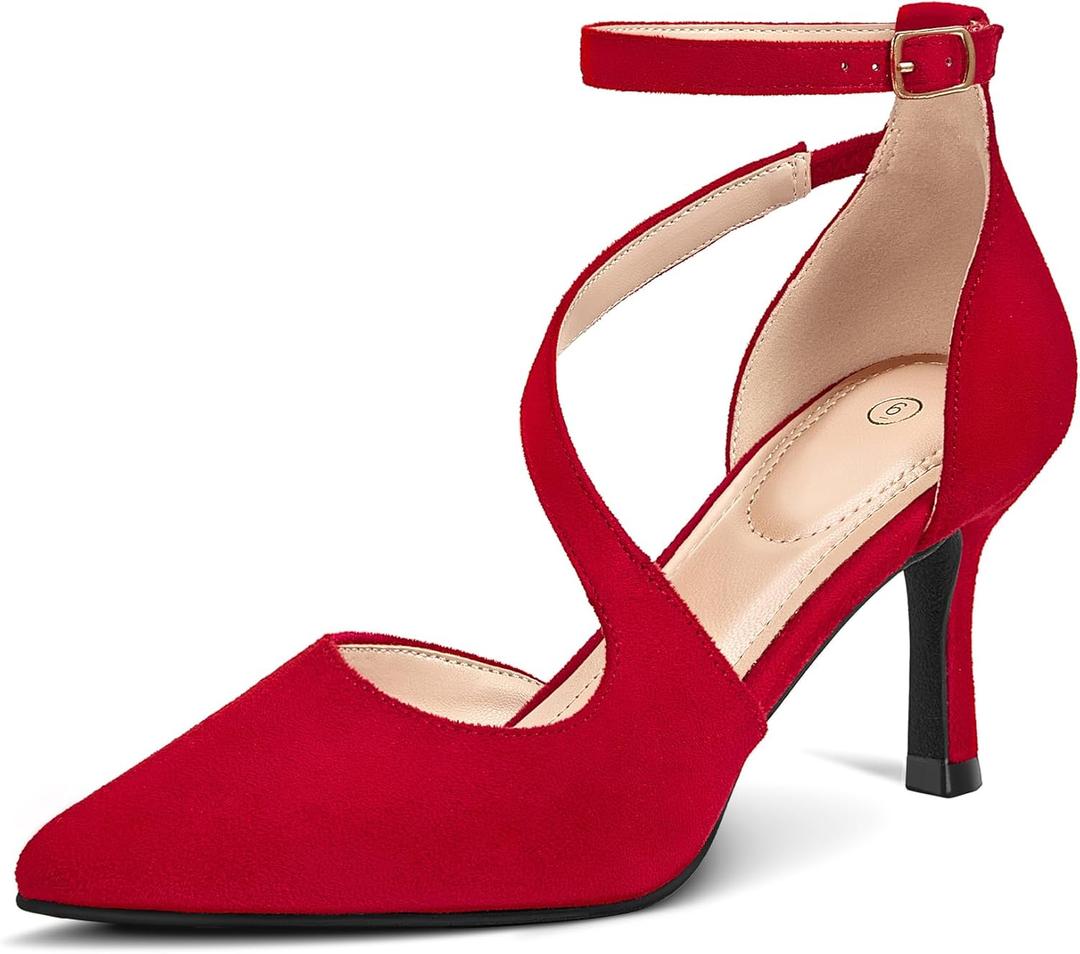 mysoft Women's Pumps Pointed Toe Stiletto Ankle Strap Closed Toe Low Heel Wedding Party Dress Shoes (11)